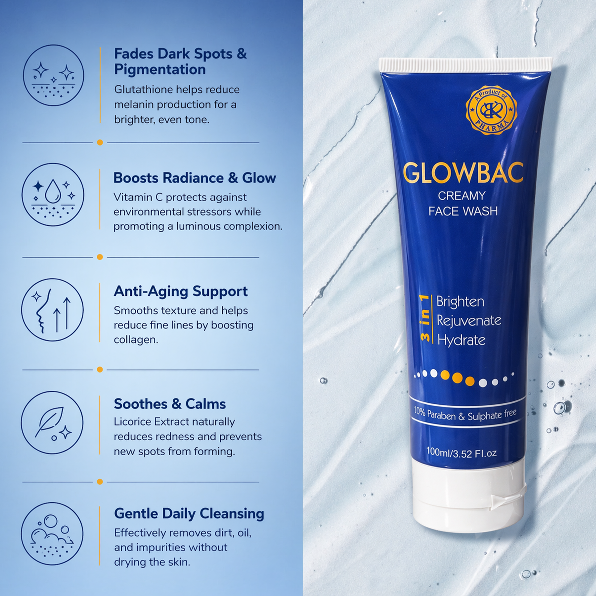 Glowbac Creamy Face Wash – Brighten, Rejuvenate & Hydrate